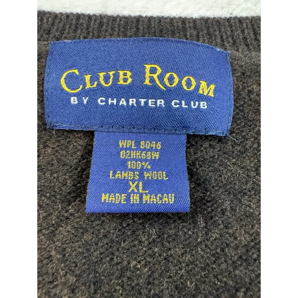 Club‎ Room Lambs Wool Sweater Mens XL Brown V-Neck Marled Old Money Winter Cabin